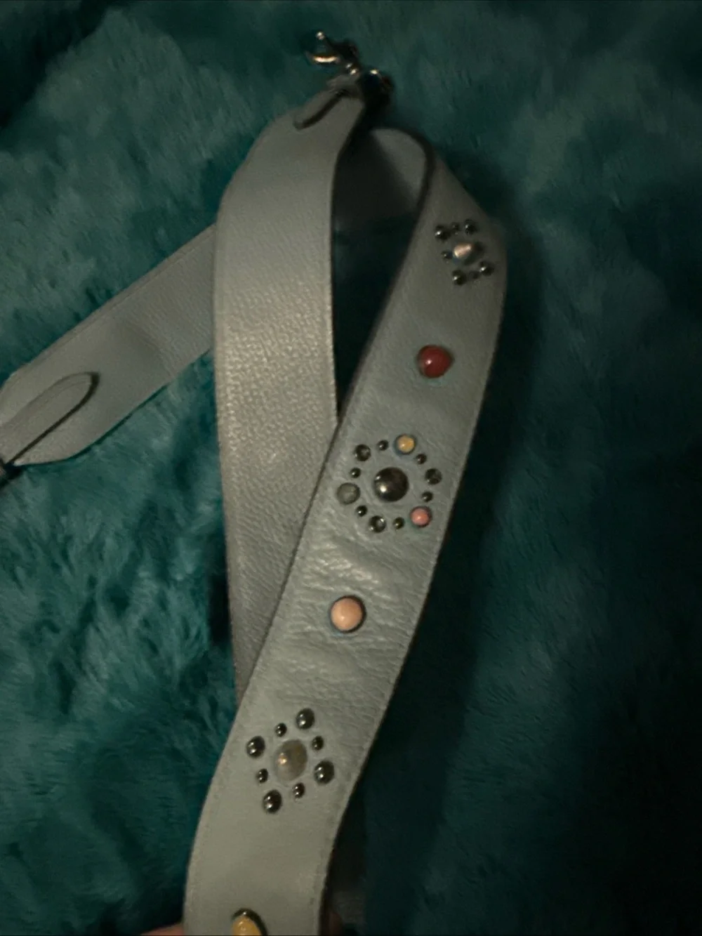 Coach Light Blue Leather Studded Strap with Multicolor Accent Stones